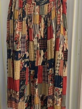 Vintage Short Circuit 1980’s - 1990’s Patchwork Maxi Skirt in Red, Navy & Cream